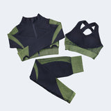 Fitness Suits Yoga Women Outfits Long Sleeve Shirt+Sport Top Bras+Seamless Leggings