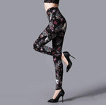 CUHAKCI Women Fitness Leggins Grid Floral Stripe